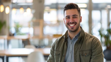 Obraz premium Happy man with a friendly smile in a bright office setting