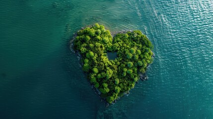 Idyllic heart-shaped island surrounded by lush forest and tranquil waters