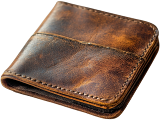 Brown leather wallet, white isolate background