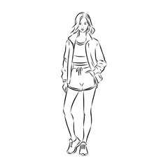Vector fashion illustration of a beautiful girl in sports wear