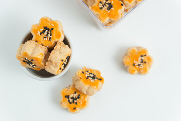 Kue Kacang or peanut cookies. cookies for eid mubarak. Perfect for recipe, article, catalogue, or any commercial purposes. With copy space.