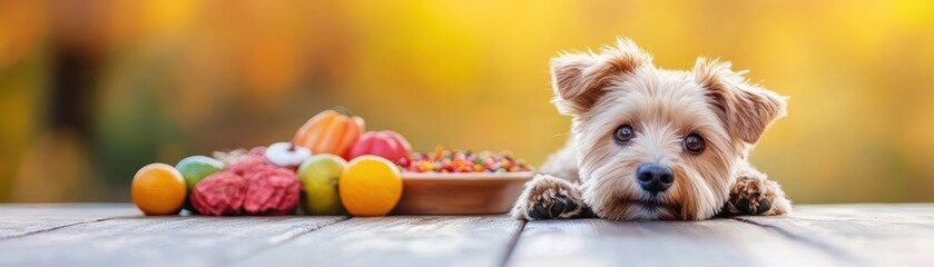 Adorable Dog Relaxing Comfortably on Floor Beside Colorful Basket Filled with Easter Eggs Creating a Cheerful Spring Atmosphere at Home