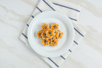 Kue Kacang or peanut cookies. cookies for eid mubarak. Perfect for recipe, article, catalogue, or any commercial purposes. With copy space.