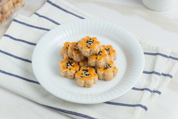 Kue Kacang or peanut cookies. cookies for eid mubarak. Perfect for recipe, article, catalogue, or any commercial purposes. With copy space.