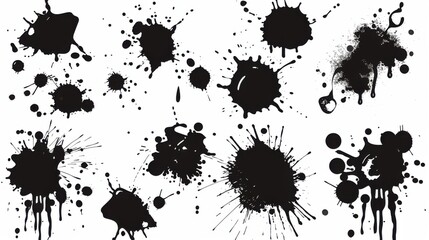 Monochrome Ink Symphony: Drops, Splashes, and Grunge - Inspired Spots in Artistic Vector Set