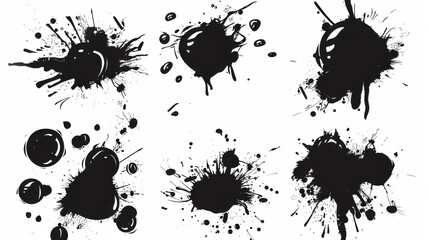 Monochrome Ink Symphony: Drops, Splashes, and Grunge - Inspired Spots in Artistic Vector Set
