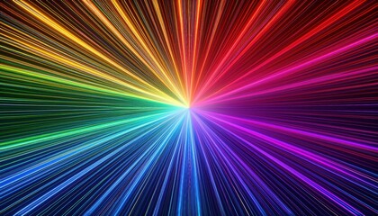 Rainbow spectrum expanding with bright neon rays and glowing lines