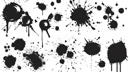 Monochrome Ink Symphony: Drops, Splashes, and Grunge - Inspired Spots in Artistic Vector Set