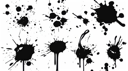 Monochrome Ink Symphony: Drops, Splashes, and Grunge - Inspired Spots in Artistic Vector Set