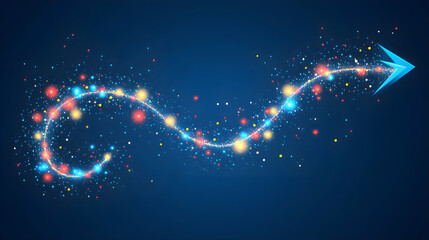 Dynamic sparkling arrow movement abstract digital art colorful background creative space vibrant concept