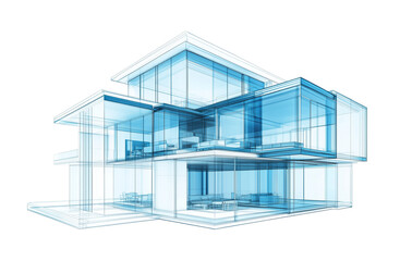 a 3D transparent glass modern house isolated on a transparent background