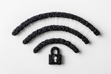 Creative Representation of WiFi Signal Waves with a Padlock Symbolizing Cybersecurity and Internet Privacy Concepts