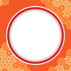 A red and white circle with a white background. The circle is surrounded by orange circles