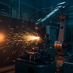 Robótica industrial avanzada en una planta de fabricación de alta tecnología