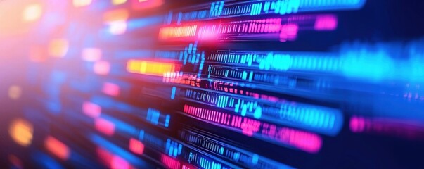 A vibrant display of dynamic data streams, showcasing colorful lines of information flowing through a digital environment.