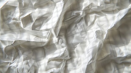 Obraz premium a piece of white paper crumpled with faint grid lines, depicted with high realism. The texture should be lifelike