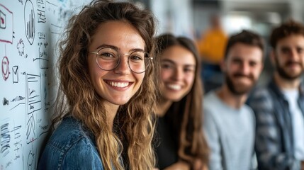 Obraz premium Casual group photo in a modern office collaboration and positive team vibes
