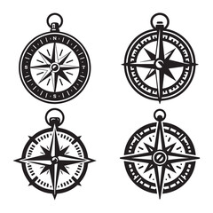 "Detailed Vector Art Featuring the Compass Silhouette Isolated on White Background"