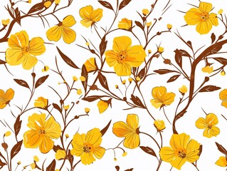 Fototapeta premium Yellow floral elements seamless pattern.