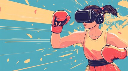 Female Boxer Training in Virtual Reality Headset
