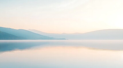 Fototapeta premium Serene Misty Mountains Reflecting On Calm Lake Water