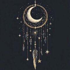 Talisman for sleep, a dream catcher with the moon and stars on a dark background