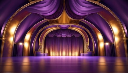 Purple golden ceremony award stage venue background.