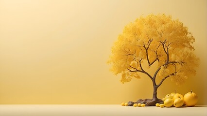 Tu Bishvat banner with empty space Without Text, Yellow Minimal background, holiday banner poster background for advertisement ads
