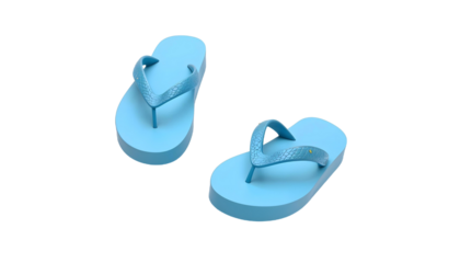 A pair of blue flip flops against a transparent background, showcasing essential summer beach vacation footwear