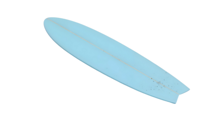 A vibrant blue surfboard set against a transparent background, symbolizing summer beach fun and adventure