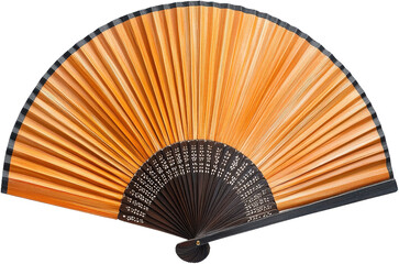 Decorative wooden fan on a white background.