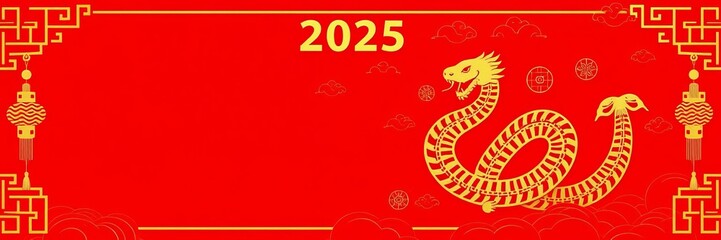 Obraz premium Traditional Chinese paper cut style design of a red and gold snake symbolizing the Year of the Snake in 2025, set against a vibrant color background, zodiac, celebration, Year of the Snake