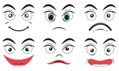 Set of Funny Cartoon Faces  Caricature Comic Emotions in Doodle Style Art & Illustration