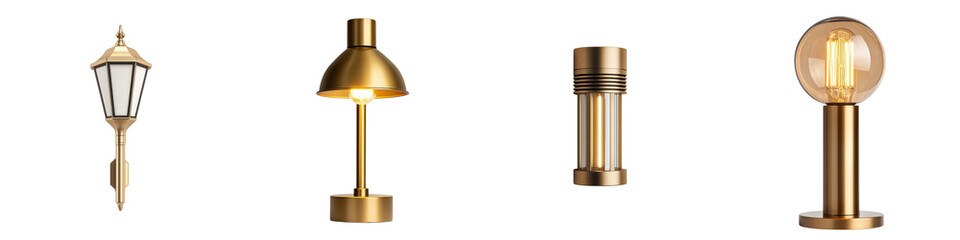 Sophisticated brass lighting fixtures including lamps table lamps and wall sconces creating a warm ambient glow and enhancing the aesthetics of modern minimalist home and office interiors