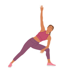 Sportive young woman doing fitness exercises at gym. Healthy lifestyle. Female flat vector character in workout positions isolated