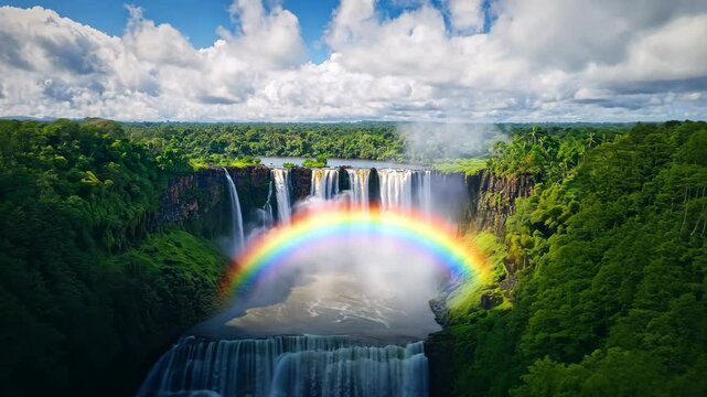 Salto para waterfall showing stunning rainbow in lush jungle scenery