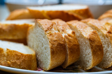 slices of baguette on the dish