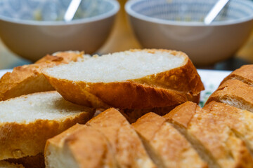 slices of baguette on the dish