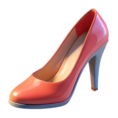 Red female high heel shoe. 3d rendering isolated on white background. Cartoon plastic style icon