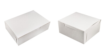 Side view white empty disposable paper fast food tray isolated on white background. Paper box isolated. Paper container