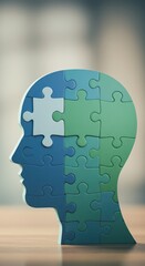 Human head puzzle pieces symbolizing mental health and problem solving