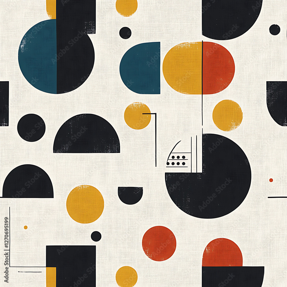 Poster geometric shapes abstraction with circles squares and lines retro modern art pattern design