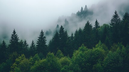 Misty Mountain Forest Of Evergreen Trees