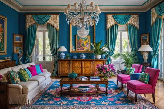 Vibrant Accessories Enhance Classic Cabinet Design in Cozy Living Room Interior