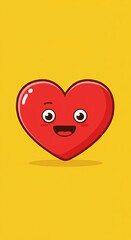 Smiling cartoon heart on bright yellow background: cute and cheerful design for kids