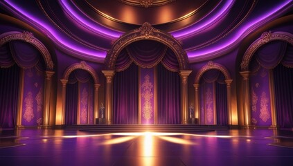 Purple golden ceremony award stage venue background.