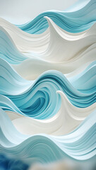 Fototapeta premium Elegant 3D waves in blue and white tones create a peaceful mobile wallpaper background.