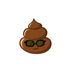 Cartoon poo, template icon. Kawaii poop isolated on white background. Shit pattern, evil turd. Vector illustration for invitation, poster, card, fabric, textile. Doodle style.