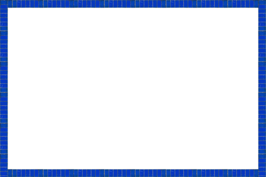 Square frame lined with blue ceramic tiles is isolated.