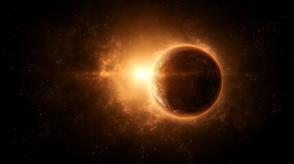 Obraz premium Glowing Celestial Body Orbiting a Distant Star Illuminating the Vast Cosmos and Deep Space Region